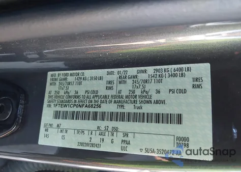 2022 Ford F-150 Xl z USA, uszkodzony, nr VIN 1FTEW1CP0NFA68256